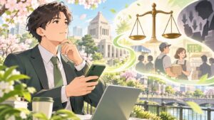 「公正取引委員会にガンガン通報しましょうは正しいのだと思いますよね」を題材にした架空の成人人物のアニメ風イラスト