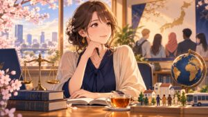 「日本に住む外国人には、法律や社会規範を守る義務があるのですからね」を題材にした架空の成人人物のアニメ風イラスト