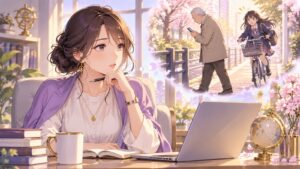 「長時間スマホ等を凝視し、全然前を見ていませんこらね」を題材にした架空の成人人物のアニメ風イラスト